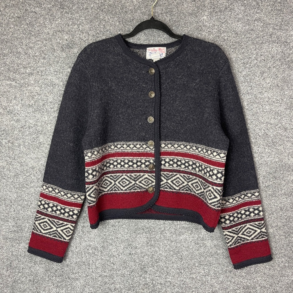 VINTAGE Tally Ho Creations Women's Wool Cardigan Sweater Geometric Pattern‎  PS